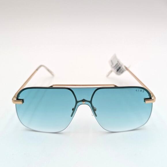 Aire Venatici Aviator Sunglasses Women's Gold Metal Frame/Teal Grad Size L - Picture 3 of 10